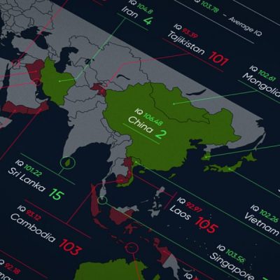 Countries with highest and lowest average IQ levels: Asia and Australasia